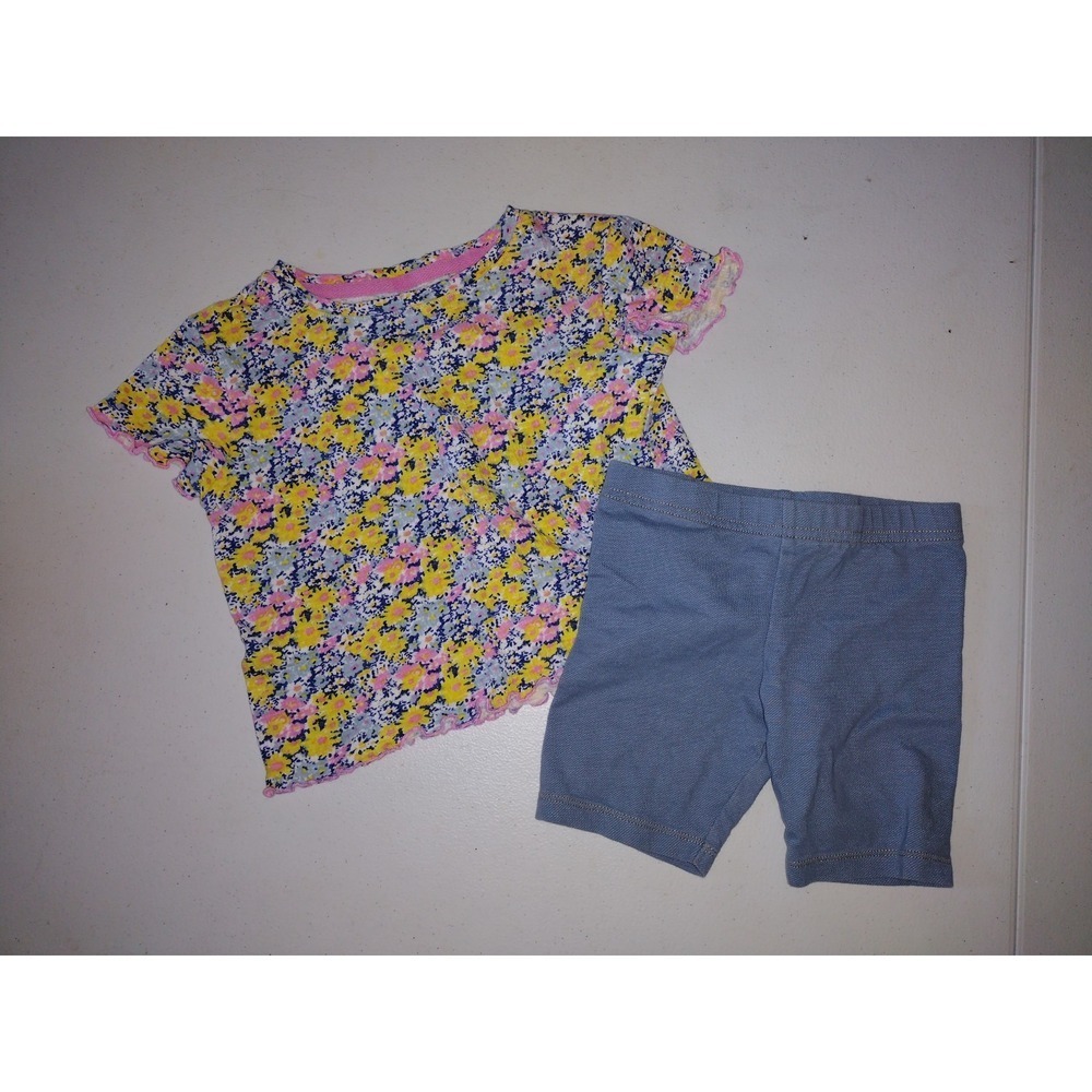 Girls Epic Threads Floral Lettuce Trim Top and Carters‎ Blue Biker Shorts Set 5T